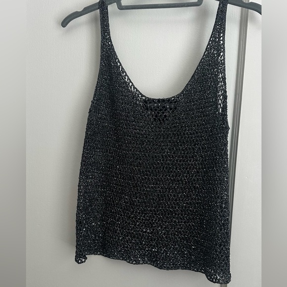 Linda Allard Ellen Tracy Tops - Vintage Y2K metallic mesh crochet knit cami tank
